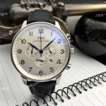 Faux IWC Portugieser Chronograph Watch White Arabic Leather Strap